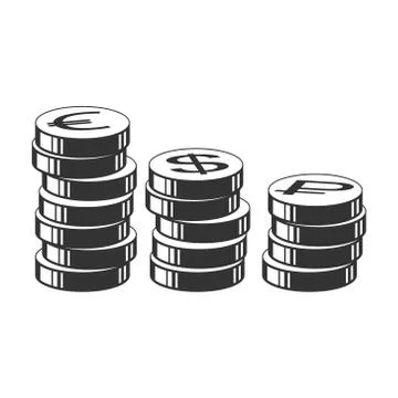 Stack of coins with currency symbols, vector illustration isolated on white b Stock Illustration