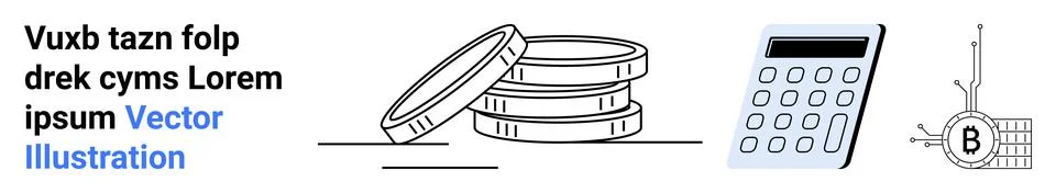 Stack of coins, digital calculator, and bar graph with letter B. Ideal for fi Stock Illustration