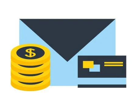 Stack coins dollar bank credit card email fintech Stock Illustration