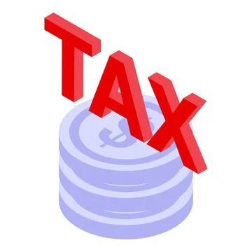 Stack of coins with a dollar sign is supporting a large red tax sign Illustrazione stock