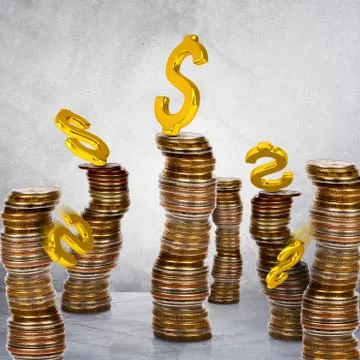 Stack of coins with dollar symbols Illustrazione stock