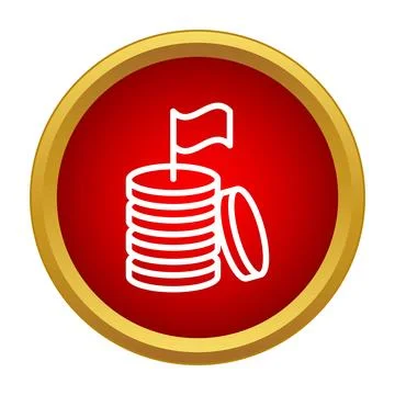 Stack of coins with flag winning financial success icon Stock Illustration