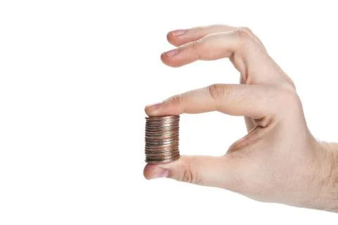 Stack of coins in hand Foto stock