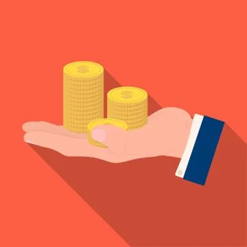 A stack of coins on his hand. E-commerce single icon in flat style vector symbol 스톡 일러스트