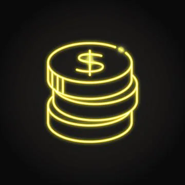 Stack of coins icon in neon line style Stock Illustration