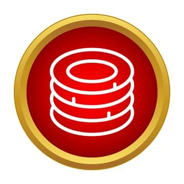 Stack of coins icon on red gold badge Stock Illustration