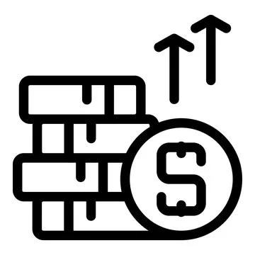 Stack of coins increasing in value with upward arrows Illustrazione stock