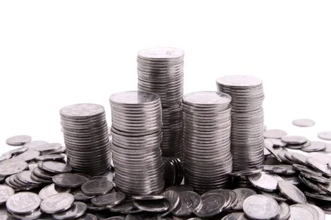Stack of coins isolated Stock Photos