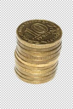 Stack of coins isolated on transparent background. Stock Photos