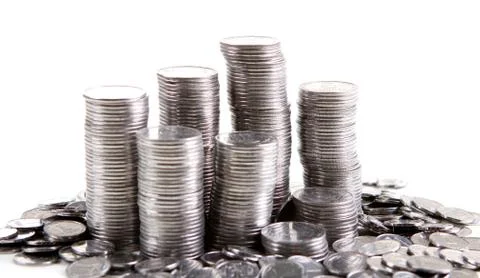 Stack of coins isolated on a white background Stock Photos