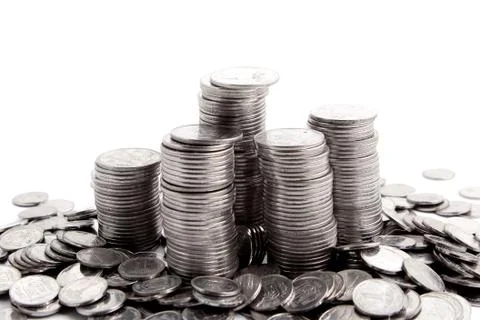 Stack of coins isolated on a white Stock Photos