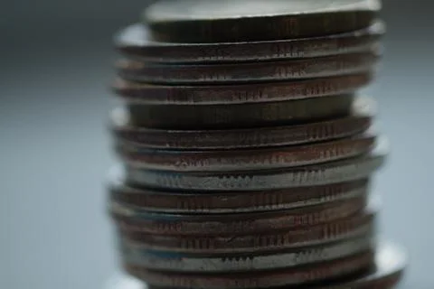 Stack of coins macro abstract texture background 스톡 사진