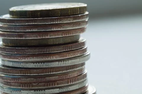 Stack of coins macro abstract texture background 스톡 사진