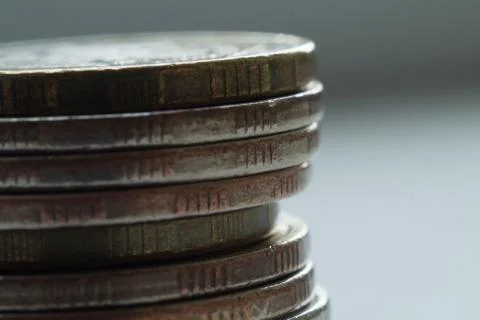 Stack of coins macro abstract texture background 스톡 사진