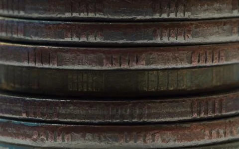Stack of coins macro abstract texture background 스톡 사진