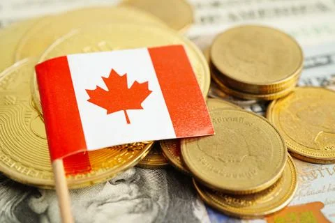Stack of coins money with Canada flag, finance banking concept Stock Photos