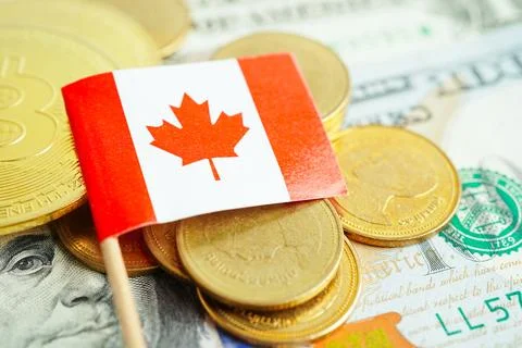 Stack of coins money with Canada flag, finance banking concept Stock Photos