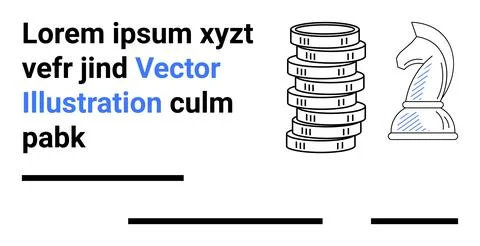 Stack of coins next to a knight chess piece with placeholder text. Ideal for  Illustrazione stock