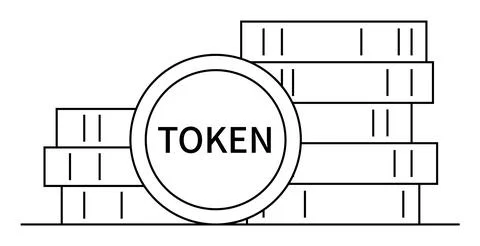 Stack of coins with one coin labeled TOKEN . Ideal for digital finance, crypt Stock Illustration