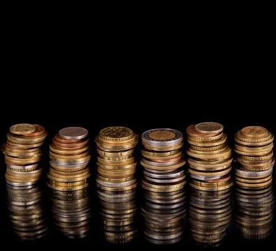 Stack Coins Over Black Background 스톡 사진
