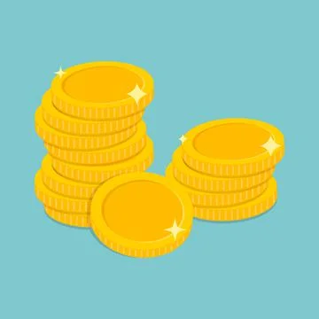 Stack of coins. Pile of gold coins. Golden penny cash pile, treasure heap. Ve Stock Illustration