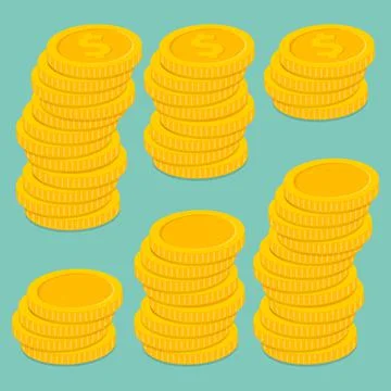 Stack of coins. Pile of gold coins. Golden penny cash pile, treasure heap. Ve Stock Illustration