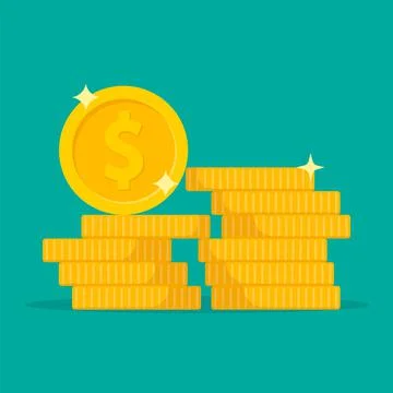 Stack of coins. Pile of gold coins. Golden penny cash pile, treasure heap. Ve Stock Illustration
