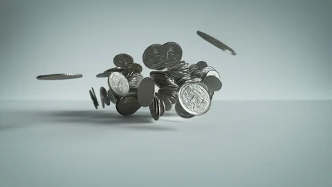 Stack of Coins / Quarters Crashing Down Stock Footage 77261265