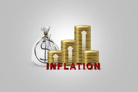 Stack of coins with recession sign Stock Photos