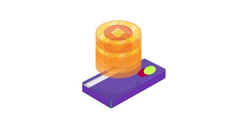 A stack of coins rests on a purple and orange device, highlighting a contra.. Stock Footage 332388938