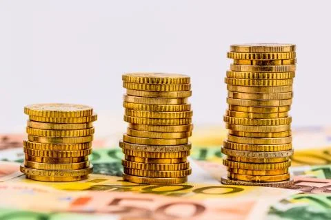 Stack coins, rising curve Stock Photos