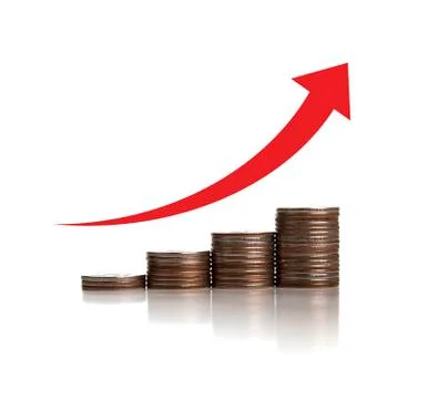 Stack of coins in a row and chart Ilustración de archivo