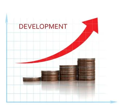 Stack of coins in a row and chart Ilustración de archivo