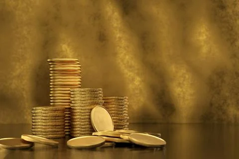 A stack of coins on the table. Money concept. 3d render. Stock Illustration