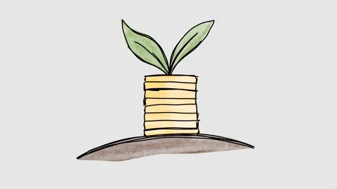 Stack of coins on which a sprout grows. Video clip with alpha channel. Video stock 296115432