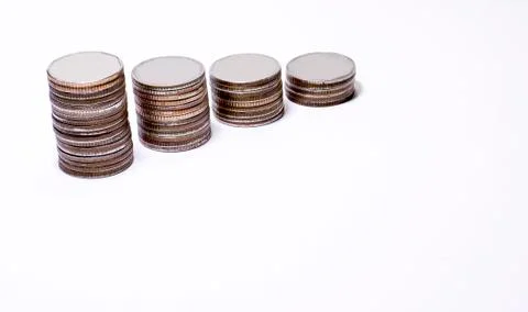 Stack of coins on a white background, Silver and gold coins on white backgrou Foto stock