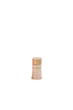 Stack of coins on white background. Small tower of coins on white background. Stock Photos