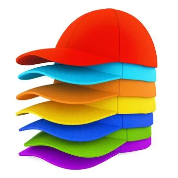 Stack of colored baseball caps. 3D rendering Stockillustratie