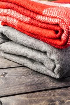 A stack of colored blankets Stock Photos