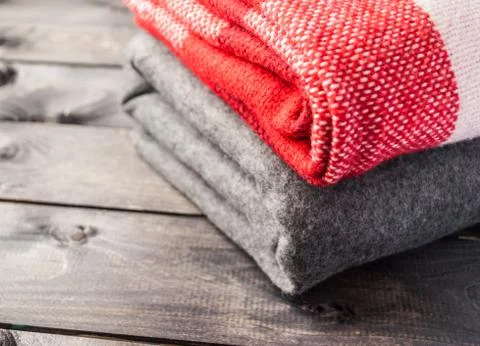 A stack of colored blankets Stock Photos