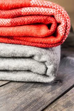 A stack of colored blankets Stock Photos