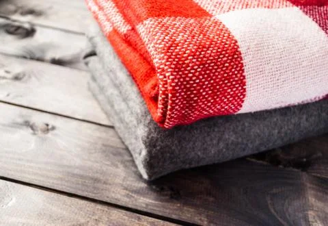 A stack of colored blankets Stock Photos