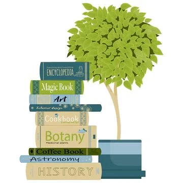 Stack of colored books and a houseplant Stock Illustration