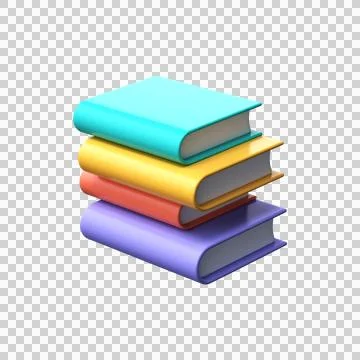 Stack of colored books in cartoon 3d style. Premium PSD. Stock Illustration