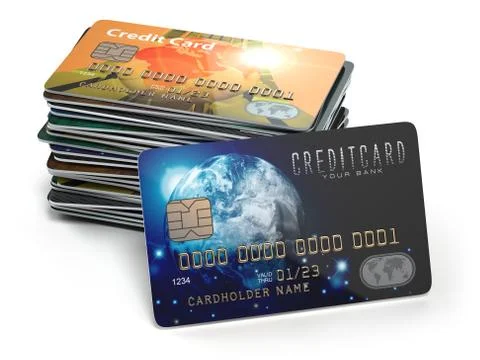 Stack of colored credit cards isolated on white background, Stock Illustration