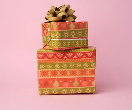 Stack of colored paper wrapped gift boxes. great design for any purposes Stock Photos