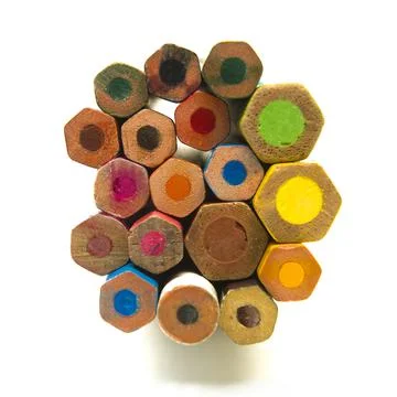 Stack of colored pencils on white background Stock Photos