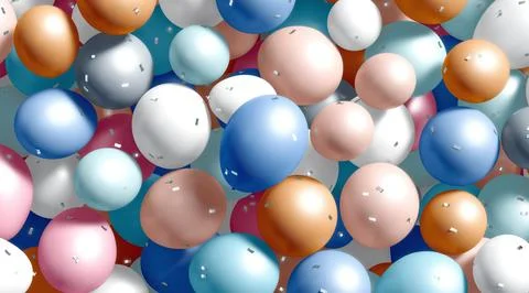 Stack of colored round balloons with confetti mockup Stockfoto's