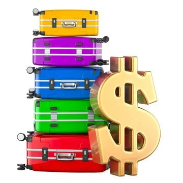 Stack of colored suitcases with dollar symbol, 3D rendering Stock Illustration