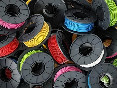 Stack of colorful 3D printer filaments. 3D illustration Stack of colorful ... 스톡 사진